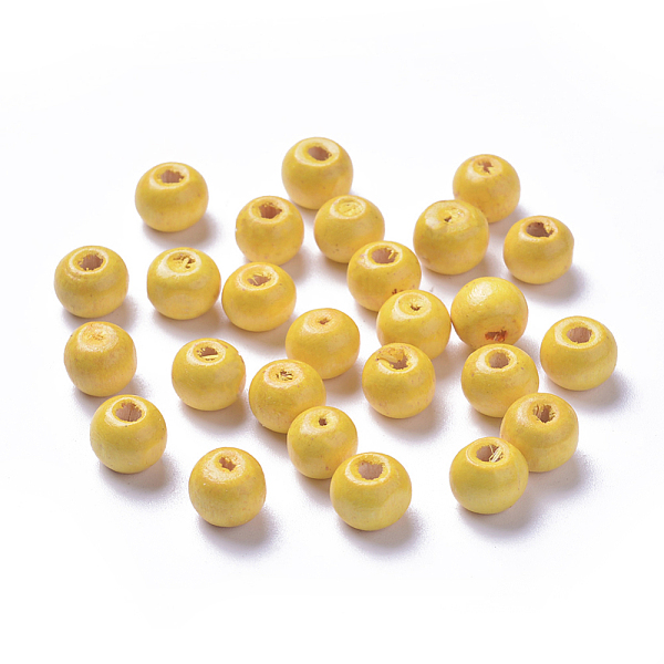 

PandaHall Dyed Natural Wood Beads, Round, Lead Free, Yellow, 8x7mm, Hole: 3mm, about 6000pcs/1000g Maple Wood Round Yellow