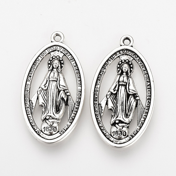 

PandaHall Tibetan Style Alloy Pendants, Miraculous Medal, 1830 The Blessed Virgin Mary, Cadmium Free & Lead Free, Oval, Antique Silver...