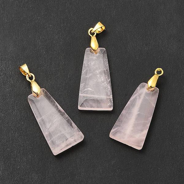

PandaHall Natural Rose Quartz Pendants, Faceted Trapezoid Charms, with Rack Plating Golden Tone Brass Findings, Cadmium Free & Lead Free...