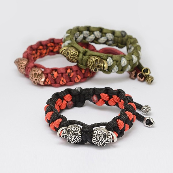 

PandaHall Nylon Cord Bracelets, with Brass Findings, Lead Free & Cadmium Free, Skull, Mixed Color, 60~63mm Nylon Multicolor