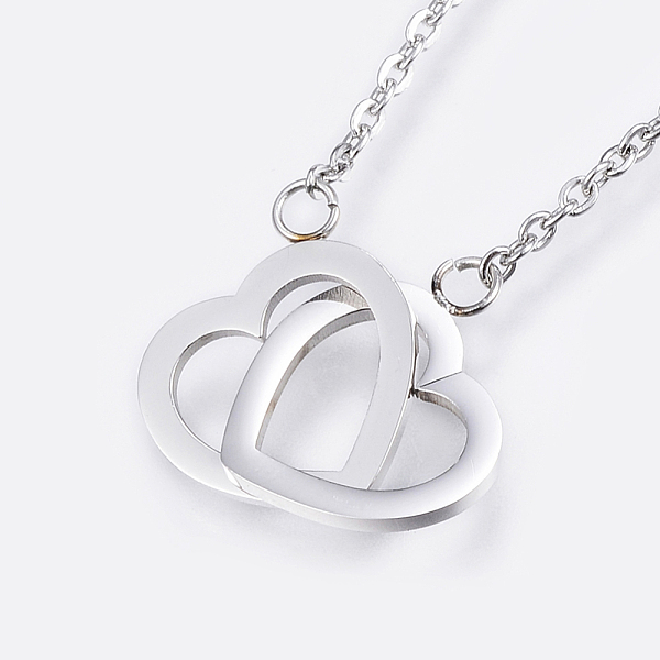 

PandaHall 304 Stainless Steel Pendant Necklaces, Heart to Heart, with Lobster Clasps, Stainless Steel Color, 16.93 inch(43cm) 304 Stainless...