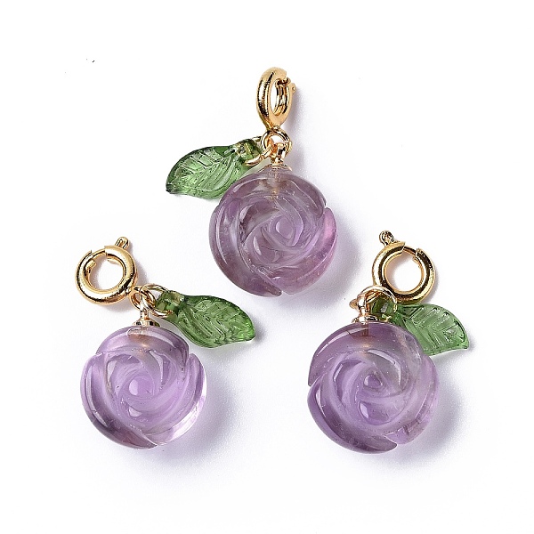 

PandaHall Natural Amethyst Rose Spring Ring Clasp Charms, Rack Plating Brass Spring Ring Clasps, Golden, 23mm, Flower: 15x12x7mm, Leaf...