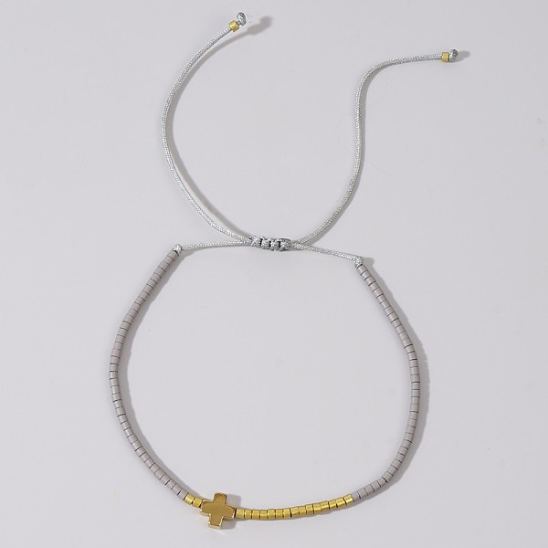 

PandaHall Simple European Style Glass Seed Bead & Cross Braided Bead Bracelets for Women Glass Cross