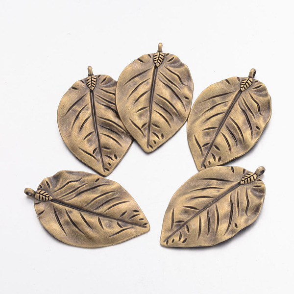

PandaHall Tibetan Style Alloy Leaf Big Pendants, Cadmium Free & Nickel Free & Lead Free, Antique Bronze, 52x32x3mm, Hole: 3mm Alloy Leaf