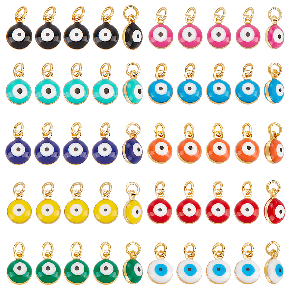 

PandaHall Beebeecraft 50Pcs 10 Colors Evil Eye Charms Round Enamel Evil Eye Pendant 18K Gold Plated Lucky Eye for DIY Jewelry Earring..., Multicolor