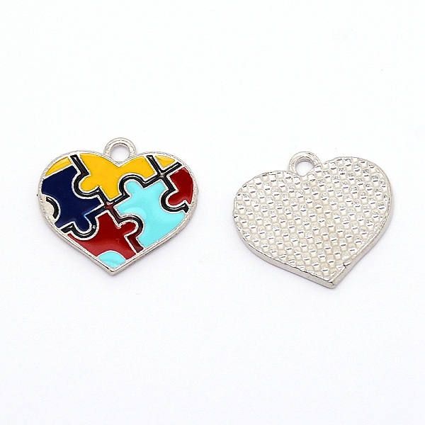 

PandaHall Zinc Alloy Enamel Pendants, for Jewelry Making, Heart with Puzzle Pattern, Colorful, Platinum, 19x20x1.5mm, Hole: 2mm Alloy Heart