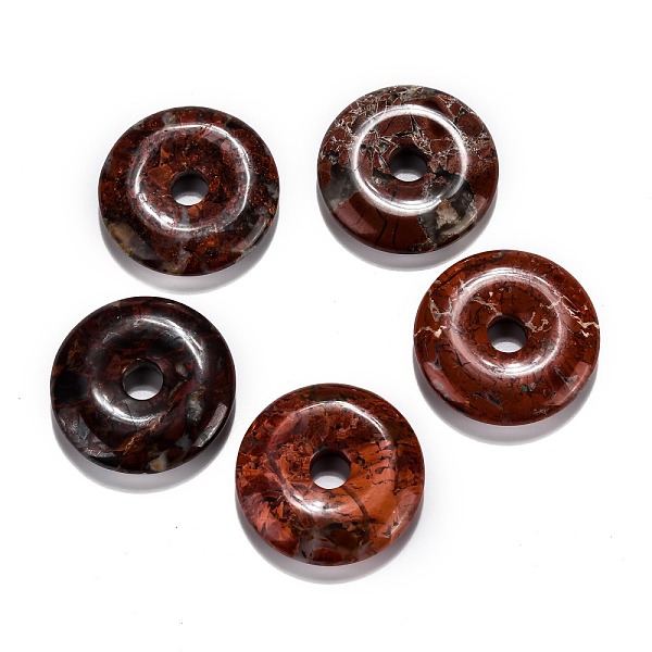 

PandaHall Natural Brecciated Jasper Pendants, Donut/Pi Disc, Donut Width: 11~12mm, 28~30x5~6mm, Hole: 6mm Brecciated Jasper Donut