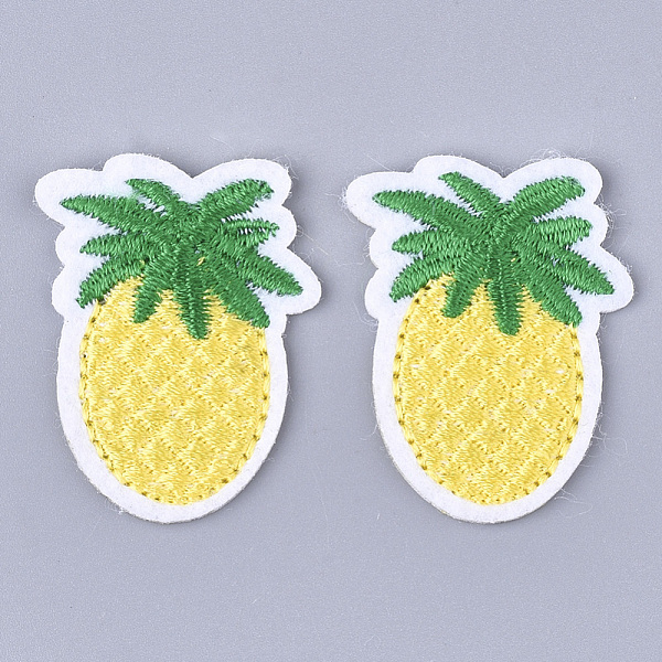 PandaHall Computerized Embroidery Cloth Iron On Patches, Costume Accessories, Appliques, Pineapple, Yellow, 34x25x2mm Cloth Fruit Yellow