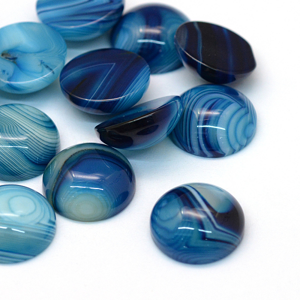 

PandaHall Dyed Natural Striped Agate/Banded Agate Cabochons, Half Round/Dome, Steel Blue, 16x6~7mm Banded Agate Half Round