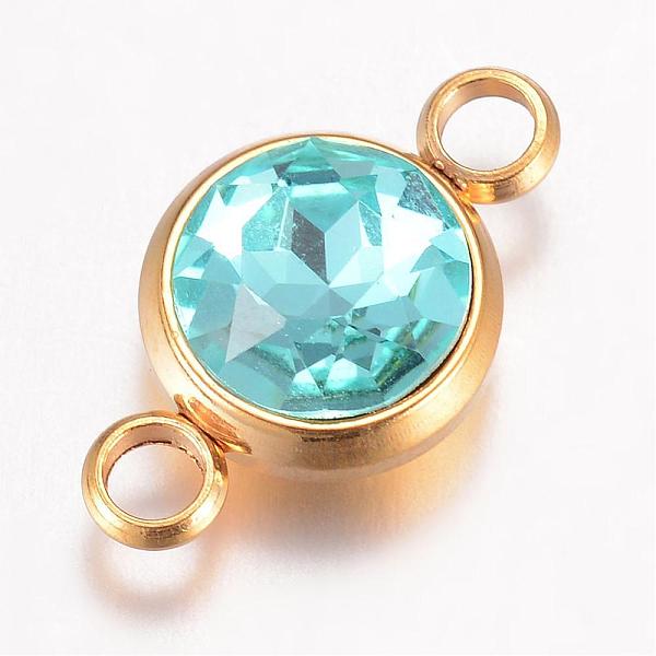 

PandaHall K9 Glass Links connectors, Faceted, with 304 Stainless Steel Findings, Ion Plating (IP), Flat Round, Golden, Aquamarine..., Green
