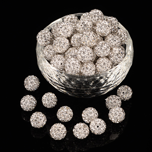 

PandaHall Pave Disco Ball Beads, Polymer Clay Rhinestone Beads, Grade A, Round, Crystal, PP14(2~2.1mm), 10mm, Hole: 1.0~1.2mm Polymer..., Clear