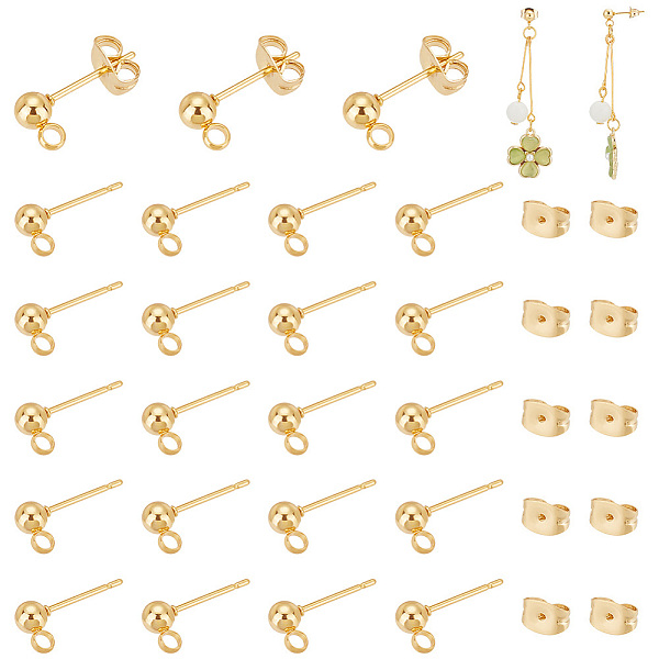 

PandaHall PH 80pcs Ball Stud Earrings, 18K Gold Plated Stainless Steel Ball Post Earring Studs Round Ball Ear Pin with Loop with Butterfly...
