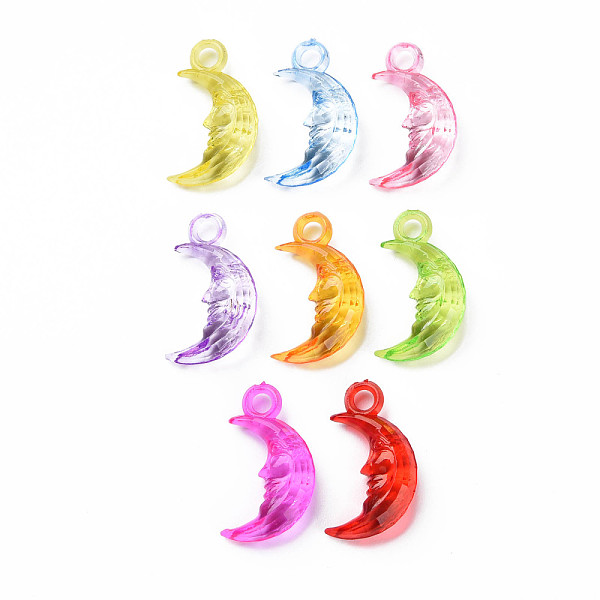 

PandaHall Transparent Acrylic Pendants, Moon, Mixed Color, 22x12x5mm, Hole: 2.5mm, about 1100pcs/500g Acrylic Moon Multicolor