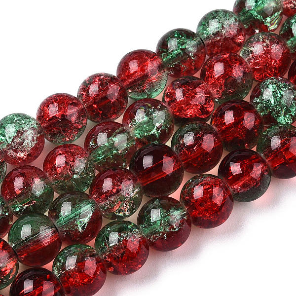 

PandaHall Two-Tone Crackle Baking Painted Transparent Glass Beads Strands, Round, FireBrick, 8mm, Hole: 1.5mm, about 108~110pcs/strand..., Red