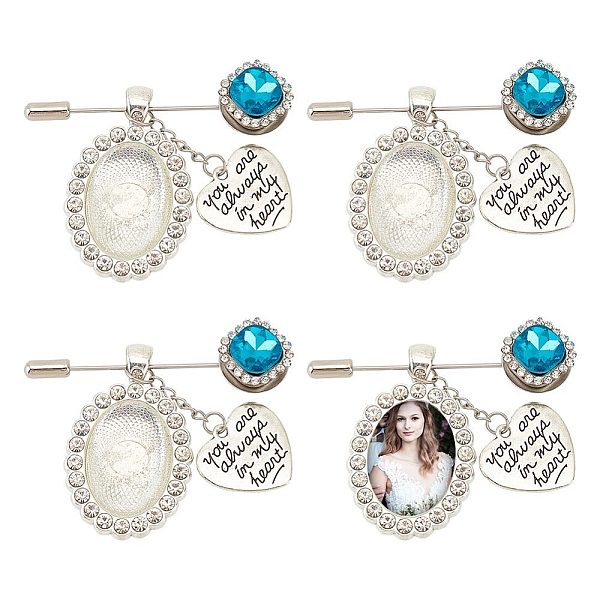 

PandaHall 4Pcs Sapphire Rhinestone Lapel Pins, Blank Dome Oval Glass & Word You are Always in My Heart Heart Alloy Charms Brooch Pins for..., Blue