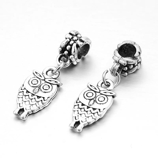 

PandaHall Large Hole Owl Alloy European Dangle Charms, Antique Silver, 30mm, Hole: 4.5mm Alloy Owl