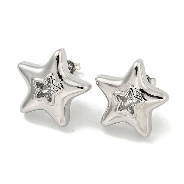 

PandaHall Brass Micro Pave Cubic Zirconia Stud Earrings for Women, Cadmium Free & Lead Free, Long-Lasting Plated, Platinum, Star, 19.5x20mm..., Clear
