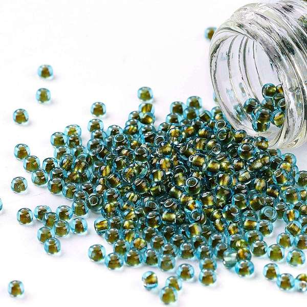 

PandaHall TOHO Round Seed Beads, Japanese Seed Beads, (1014) Gold Lined Aqua Luster, 11/0, 2.2mm, Hole: 0.8mm, about 1110pcs/bottle..., Cyan