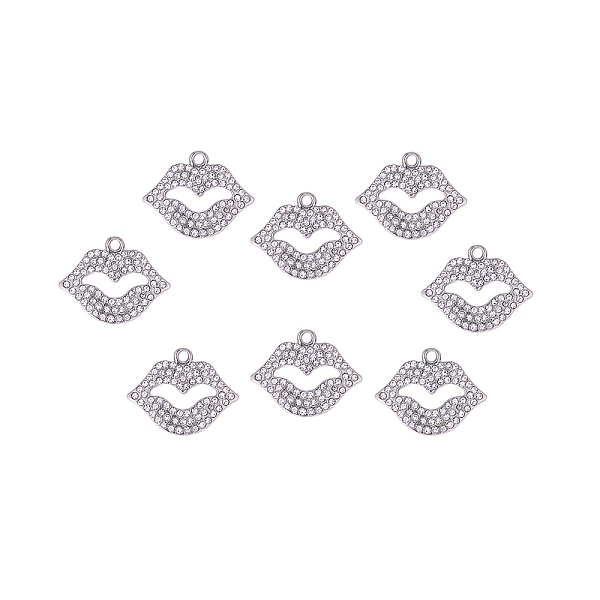

PandaHall Alloy Middle East Rhinestone Pendants, Mouth, For Valentine's Day, Crystal, Platinum, 30x24x3mm, Hole: 2mm, 15pcs/box..., Clear