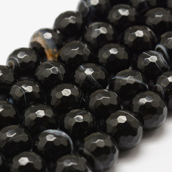 

PandaHall Faceted Natural Black Agate Beads Strands, Round, Dyed & Heated, Black, 6mm, Hole: 1mm, about 60pcs/strand, 14.76~14.96 inch...