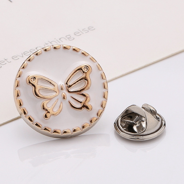 

PandaHall Plastic Brooch, Alloy Pin, with Enamel, for Garment Accessories, Round with Butterfly, Snow, 18mm Alloy+Enamel Round White