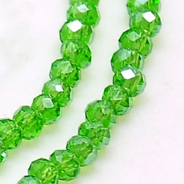 

PandaHall Electroplate Glass Beads Strands, AB Color Plated, Faceted, Rondelle, Green, 2.5x2mm, Hole: 0.8mm, about 168~170pcs/strand, 16.9...