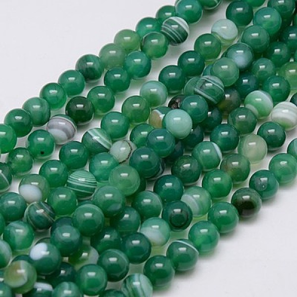

PandaHall Round Dyed Natural Striped Agate/Banded Agate Beads Strands, Sea Green, 8mm, Hole: 1mm, about 48pcs/strand, 15.2 inch Banded Agate...