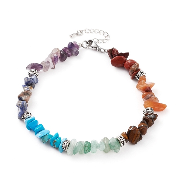 

PandaHall Chakra Jewelry, Chips Natural & Synthetic Gemstone Beads Bracelets, with Alloy Beads and 304 Stainless Steel Lobster Claw Clasps...