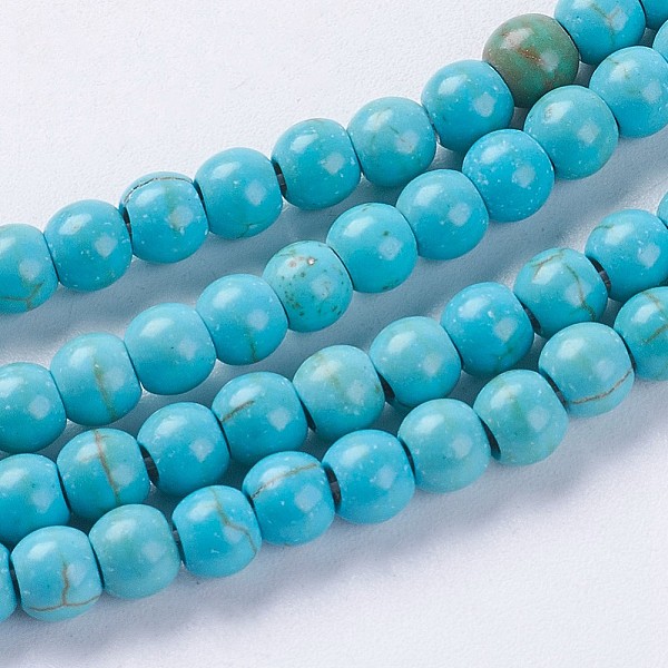 

PandaHall Synthetic Turquoise Beads Strands, Round, Dyed & Heated, Deep Sky Blue, 4mm, Hole: 1mm, about 100pcs/strand, 13.78 inch(35cm)...