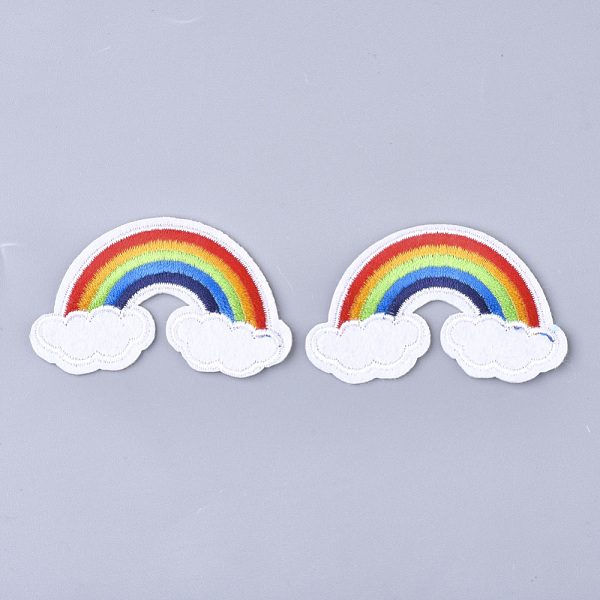 PandaHall Computerized Embroidery Cloth Iron On Patches, Costume Accessories, Appliques, Rainbow, Colorful, 63x40x1.5mm Cloth Rainbow