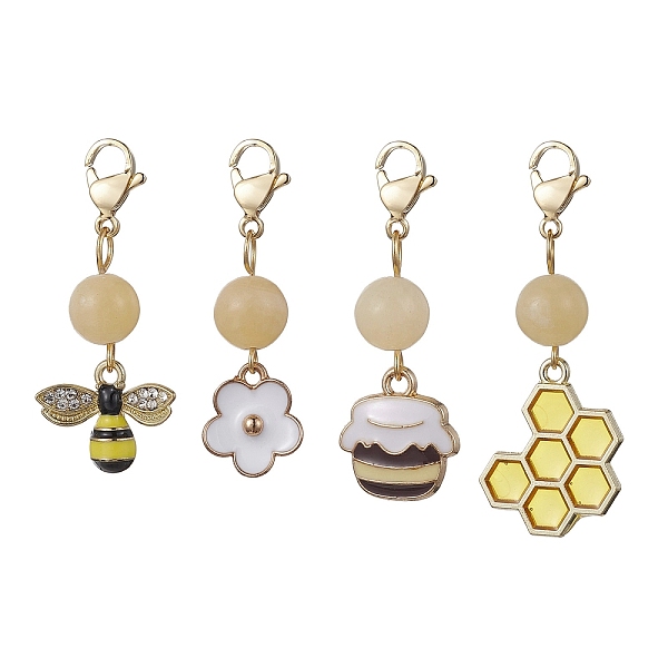 

PandaHall Bee & Honeycomb & Flower & Honey Jar Alloy Enamel Pendant Decorations, Natural Topaz Jade Beads and Lobster Claw Clasps Charms...