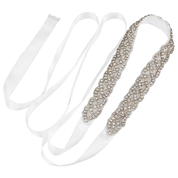 

PandaHall Rhinstone Flower Bridal Belt for Wedding Dress, Polyester Ribbon Exquisite Sash for Wedding Belt, White, Size: about...
