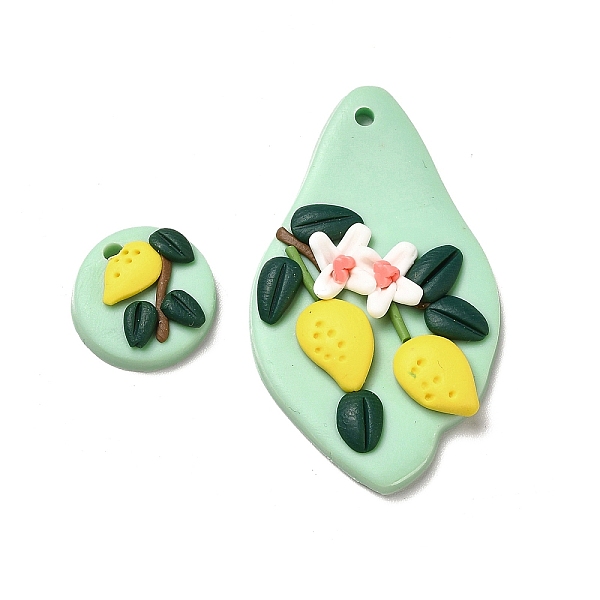 

PandaHall Handmade Polymer Clay Pendants Sets, Flat Round & Teardrop with Fruit & Flower, Aqua, 41.5x25x7mm, Hole: 2mm, 2pcs/set Polymer..., Cyan