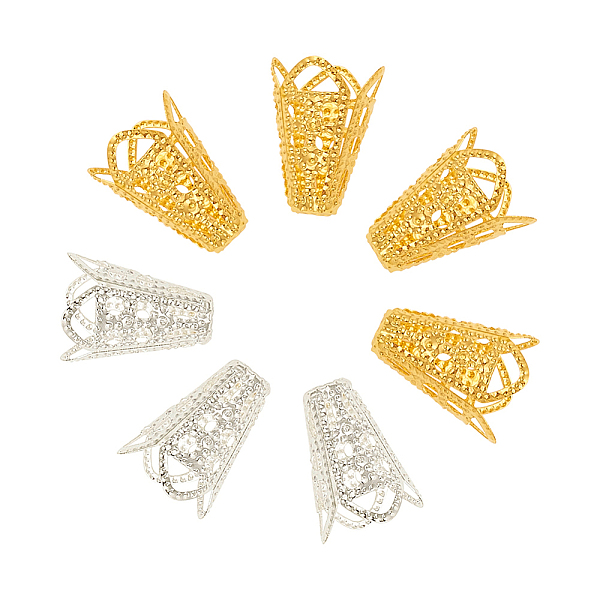 

PandaHall Iron Bead Caps, Flower, Golden & Silver, 7.5x10.1cm, 340pcs/box Iron