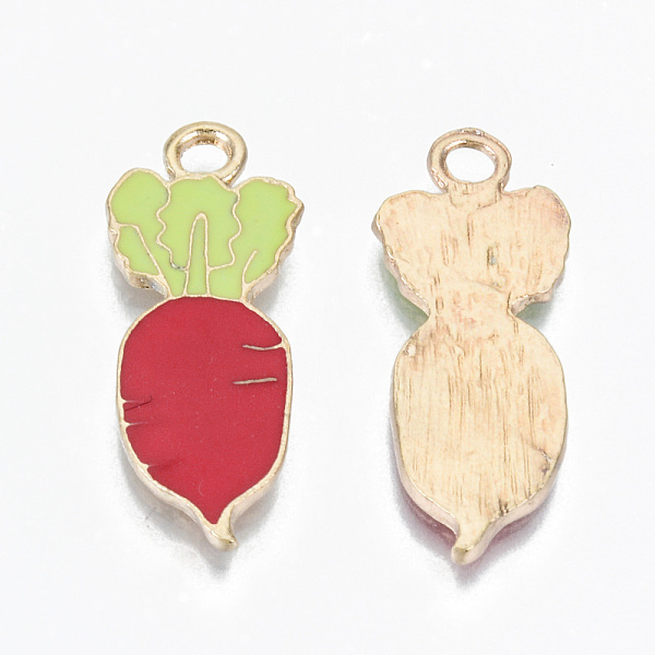 

PandaHall Alloy Enamel Pendants, Cadmium Free & Lead Free, Radish, Light Gold, FireBrick, 28.5x11x1.5mm, Hole: 2.5mm Alloy+Enamel Vegetables..., Red