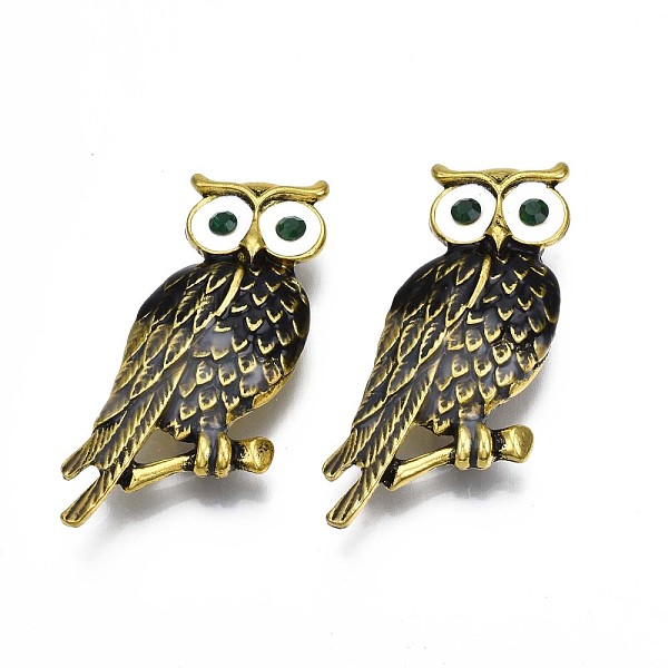 PandaHall Owl Enamel Pin with Emerald Rhinestone, 3D Animal Alloy Brooch for Backpack Clothes, Nickel Free & Lead Free, Light Golden, Coffee...