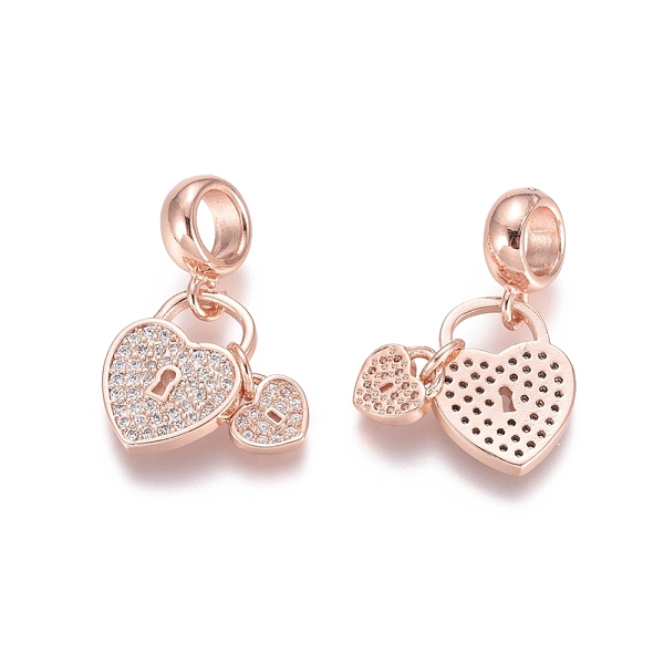 

PandaHall Brass Micro Pave Cubic Zirconia European Dangle Charms, Large Hole Pendants, Heart Lock, Clear, Rose Gold, 21.5mm, Hole: 5mm...