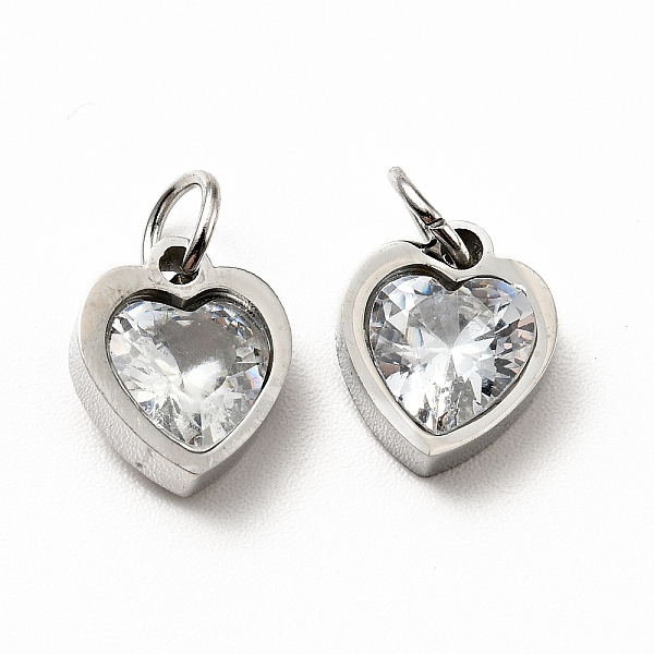 

PandaHall 304 Stainless Steel Pendants, with Cubic Zirconia and Jump Rings, Single Stone Charms, Heart, Stainless Steel Color, Clear...
