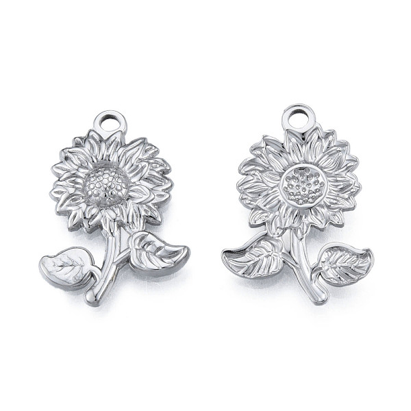 

PandaHall 201 Stainless Steel Pendants, Sunflower, Stainless Steel Color, 26x18x2.5mm, Hole: 2mm 201 Stainless Steel Flower