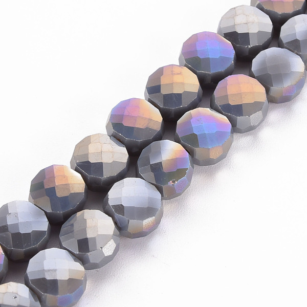 

PandaHall Opaque Electroplate Glass Beads Strands, AB Color Plated, Faceted, Flat Round, Gray, 8x5mm, Hole: 1.5mm, about 72~73pcs/strand...