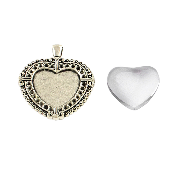 

PandaHall DIY Pendant Making, Alloy Pendant Cabochon & Rhinestone Settings, with Glass Heart Cabochons, Cadmium Free & Lead Free, Antique...