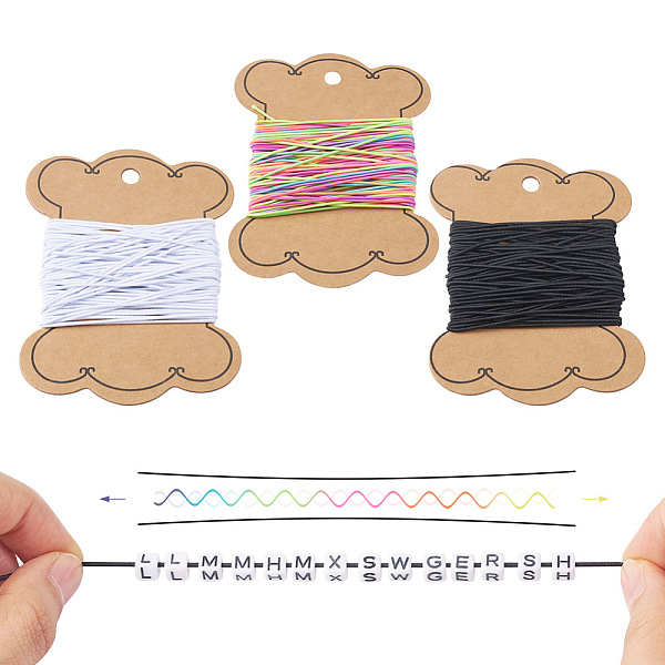 

PandaHall Craftdady 30M 3 Colors Round Polyester Elastic Cord, with Spool, Mixed Color, 1mm, 10m/color Elastic Fibre Round Multicolor