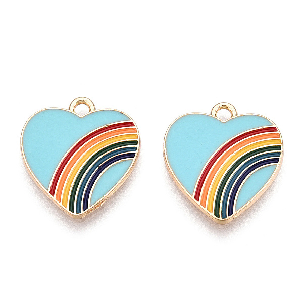 

PandaHall Light Gold Plated Alloy Pendants, with Enamel, Cadmium Free & Lead Free, Heart, Light Sky Blue, 20x18x1.5mm, Hole: 1.8mm...