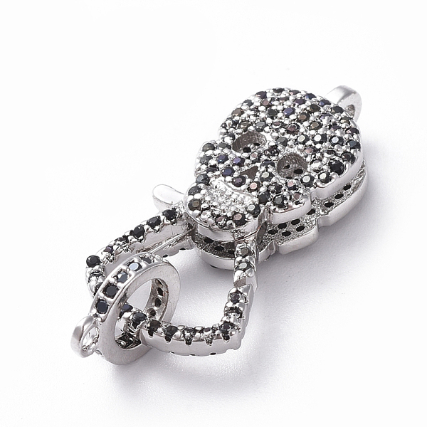 

PandaHall Brass Micro Pave Cubic Zirconia Lobster Claw Clasps, with Bail Beads/Tube Bails, Skull, Black, Real Platinum Plated, 25x12x5.5mm...