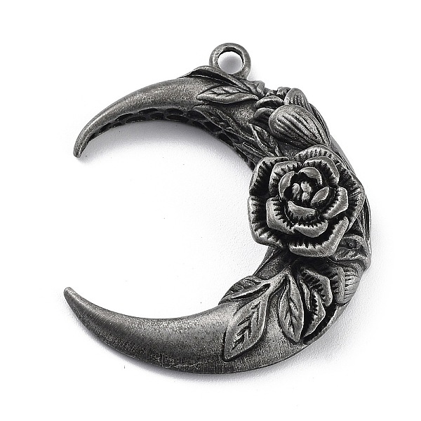 

PandaHall Tibetan Style Alloy Pendant, Frosted, Moon with Rose Charm, Antique Silver, 43x36x11mm, Hole: 3mm Alloy Moon