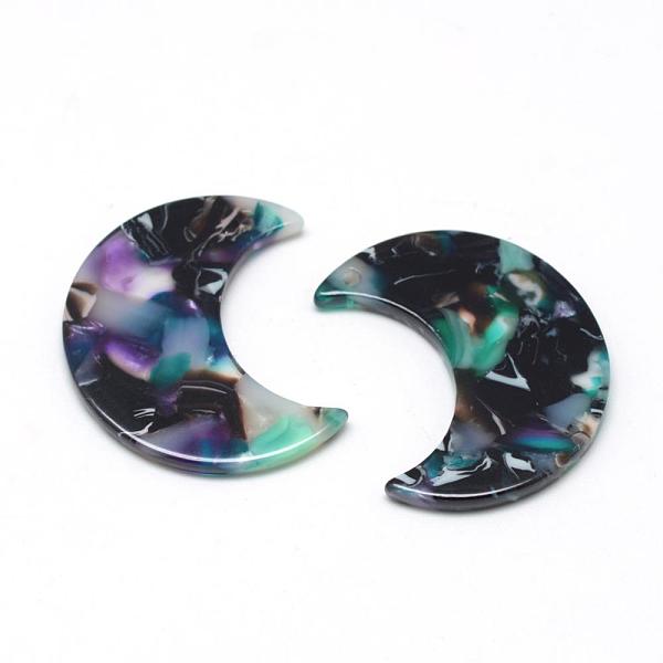 

PandaHall Cellulose Acetate(Resin) Pendants, Moon, Turquoise, 29.5x24.5x2.5mm, Hole: 1.5mm Cellulose Acetate Moon Green
