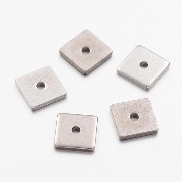 

PandaHall 304 Stainless Steel Spacer Beads, Square, Stainless Steel Color, 8x8x0.8~1mm, Hole: 1.2mm 304 Stainless Steel Square