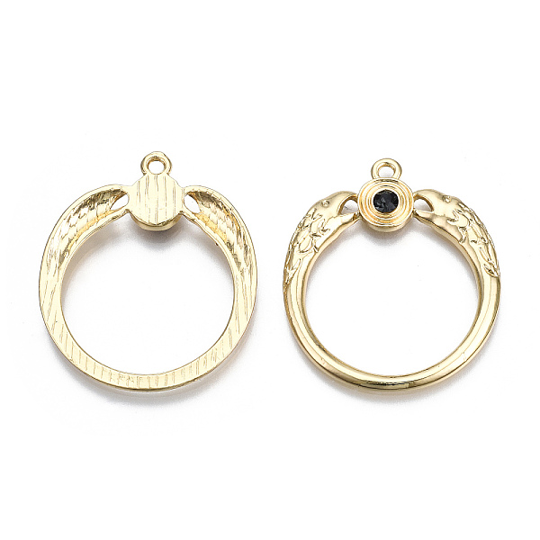 

PandaHall Alloy Pendants, with Glass, Cadmium Free & Lead Free, Flat Ring, Light Gold, Black, 35.5x30x3mm, Hole: 2mm Alloy+Glass Ring Black
