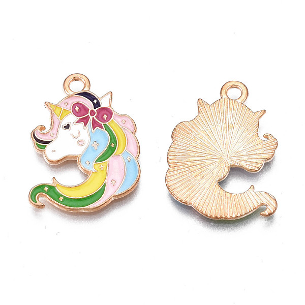 

PandaHall Alloy Enamel Pendants, Cadmium Free & Lead Free, Unicorn, Light Gold, Pink, 22x17x1mm, Hole: 1.8mm Alloy+Enamel Unicorn Pink