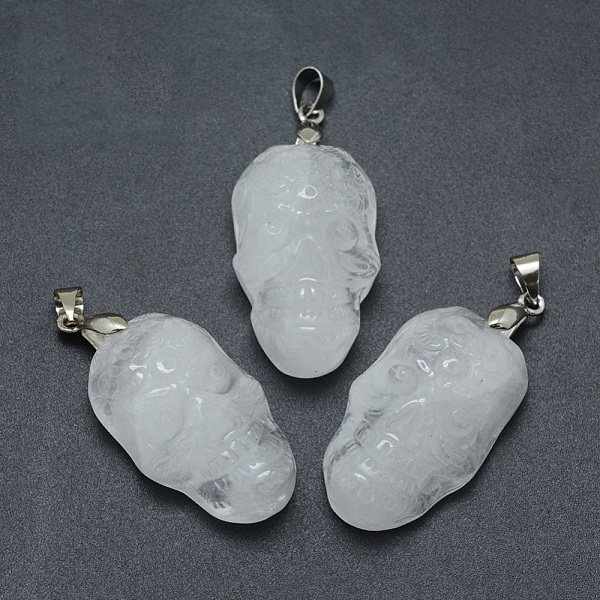 

PandaHall Natural Quartz Crystal Pendants, Rock Crystal Pendants, with Brass Findings, Skull, Platinum, 33x20x11~13.5mm, Hole: 4x5mm Quartz...